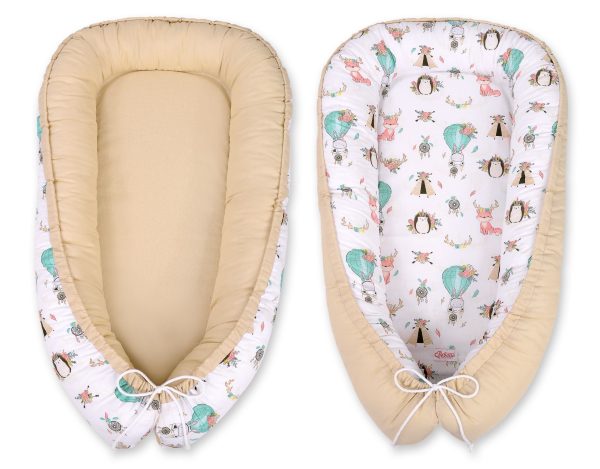 Baby nest double-sided Premium Cocoon for infants BOBONO- foxes beige/beige - Image 5