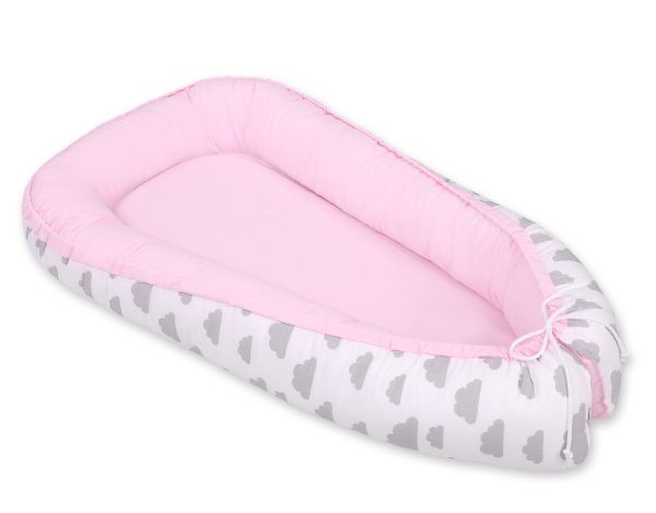 Baby nest double-sided Premium Cocoon for infants BOBONO- clouds gray/pink - Image 3