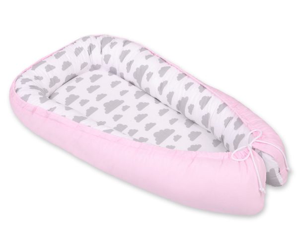 Baby nest double-sided Premium Cocoon for infants BOBONO- clouds gray/pink - Image 4