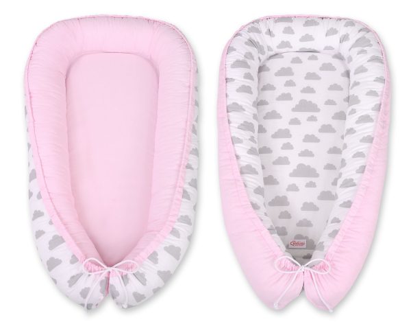 Baby nest double-sided Premium Cocoon for infants BOBONO- clouds gray/pink - Image 5