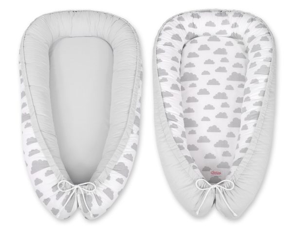 Baby nest double-sided Premium Cocoon for infants BOBONO- clouds gray/gray - Image 4