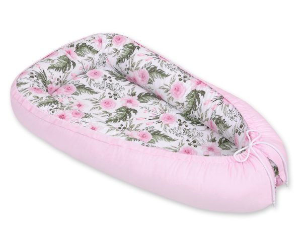 Baby nest double-sided Premium Cocoon for infants MY SWEET BABY- peony flower pink/pink - Image 2