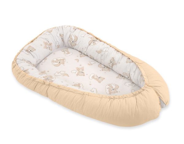 Baby nest double-sided Premium Cocoon for infants BOBONO- rainbow beige bear/ beige - Image 2