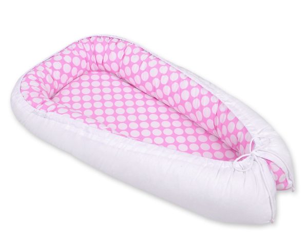 Baby nest double-sided Premium Cocoon for infants BOBONO- white dots/white - Image 4