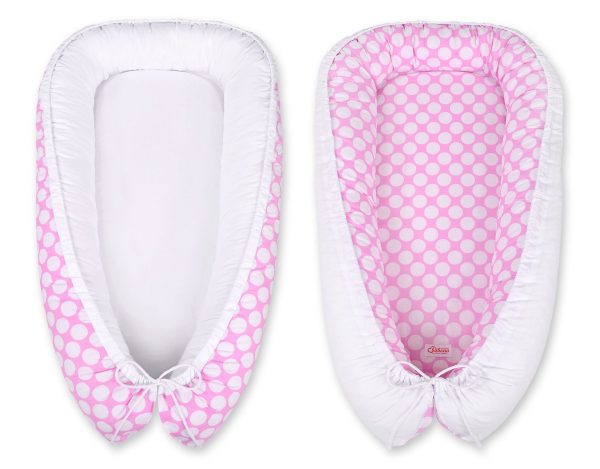 Baby nest double-sided Premium Cocoon for infants BOBONO- white dots/white - Image 5