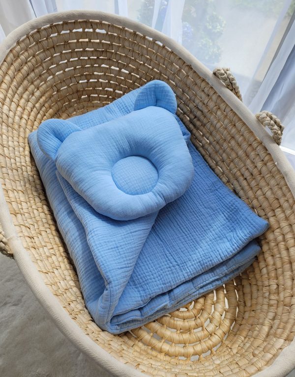 Duvet with pillow Teddy MUSLIN - 2pcs set - blue - Image 2