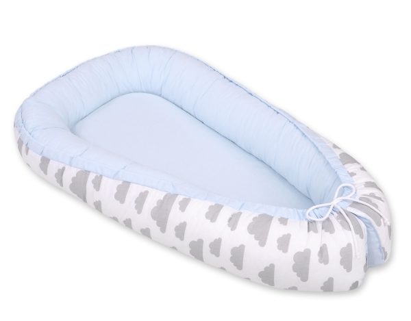 Baby nest double-sided Premium Cocoon for infants BOBONO- clouds gray/blue - Image 3