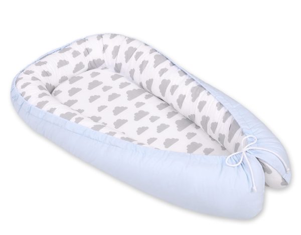 Baby nest double-sided Premium Cocoon for infants BOBONO- clouds gray/blue - Image 4