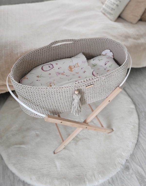 Moses basket BOHO Handmade cotton with mattress - light beige - Image 2