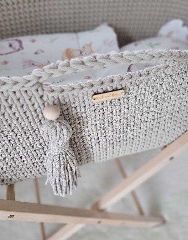 Moses basket BOHO Handmade with stand - light beige - Image 5