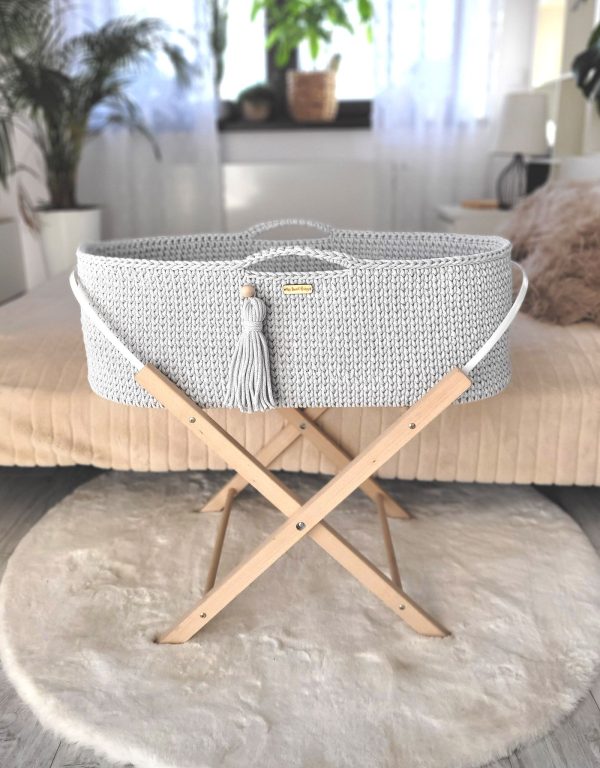 Moses basket BOHO Handmade with stand - light gray
