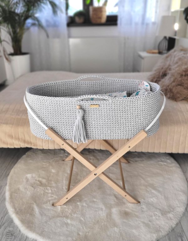 Moses basket BOHO Handmade with stand - light gray - Image 2