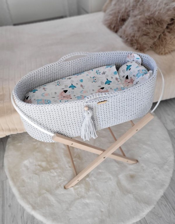 Moses basket BOHO Handmade with stand - light gray - Image 3