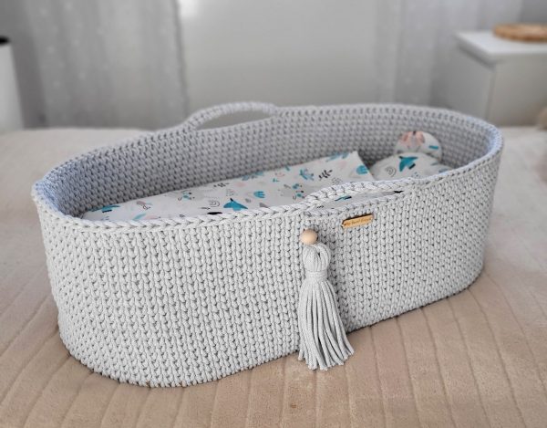 Moses basket BOHO Handmade with stand - light gray - Image 4