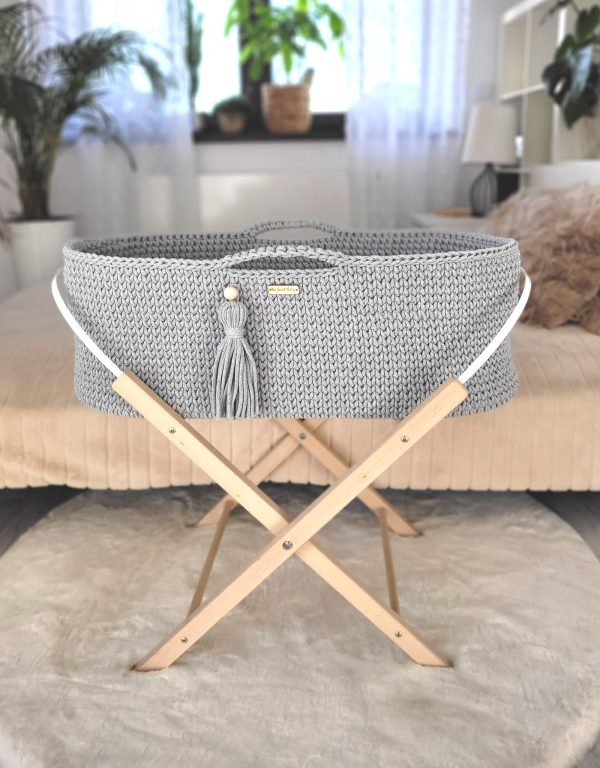 Moses basket BOHO Handmade cotton with mattress - gray - Image 2
