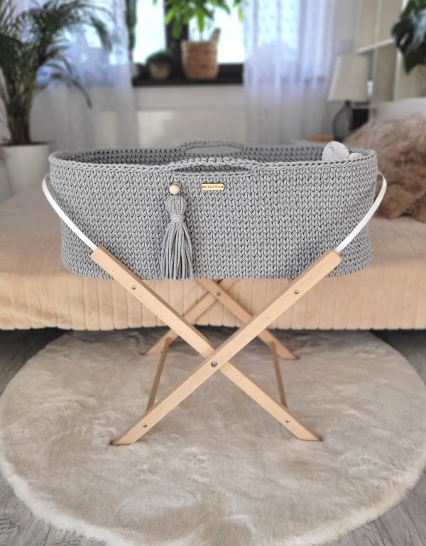 Moses basket BOHO Handmade with stand - gray - Image 2