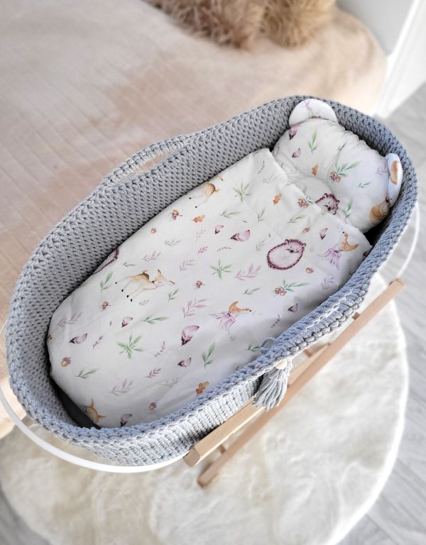 Moses basket BOHO Handmade cotton with mattress - gray - Image 3