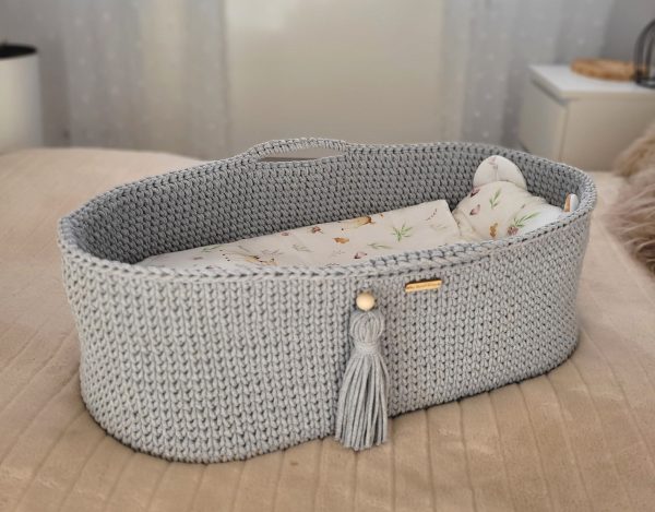 Moses basket BOHO Handmade with stand - gray - Image 4