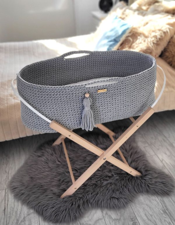 Moses basket BOHO Handmade cotton with mattress - dark gray - Image 3