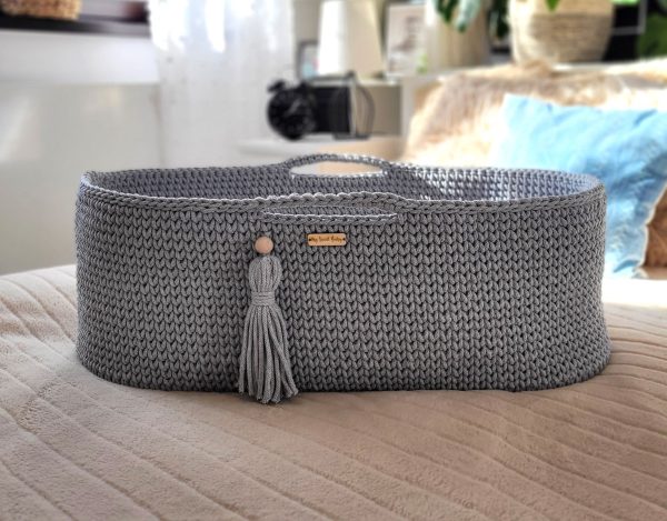 Moses basket BOHO Handmade cotton with mattress - dark gray