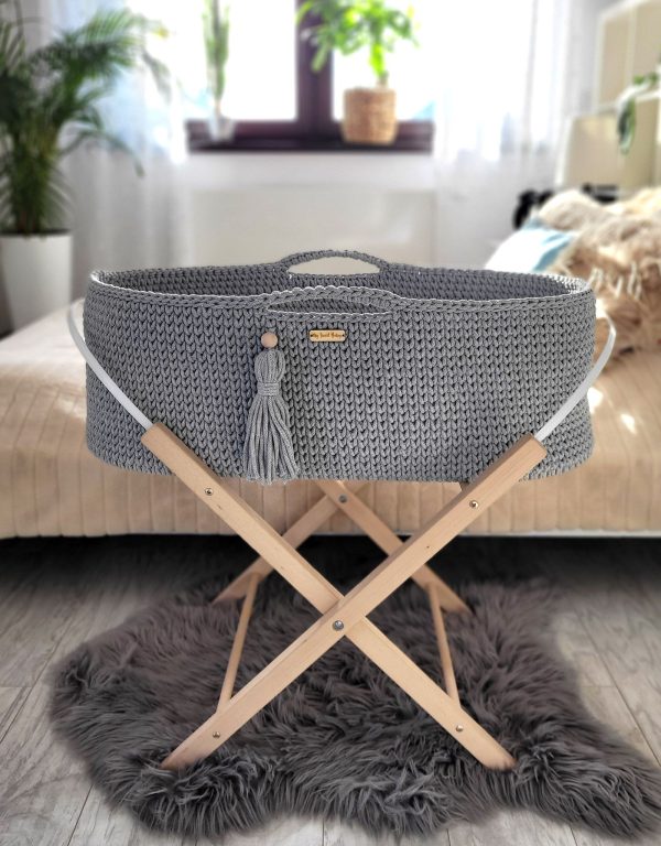Moses basket BOHO Handmade cotton with mattress - dark gray - Image 4