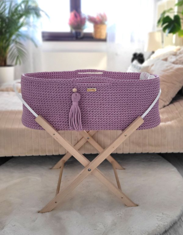 Moses basket BOHO Handmade with stand - lavender - Image 3