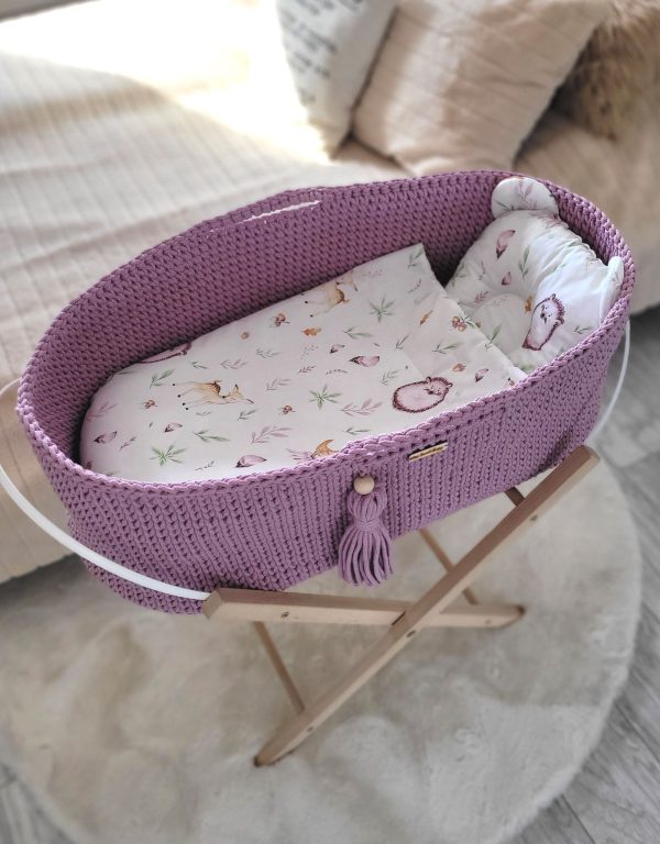 Moses basket BOHO Handmade with stand - lavender - Image 4
