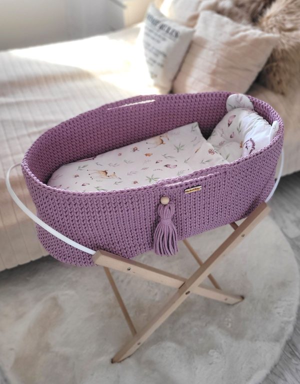 Moses basket BOHO Handmade cotton with mattress - lavender - Image 3