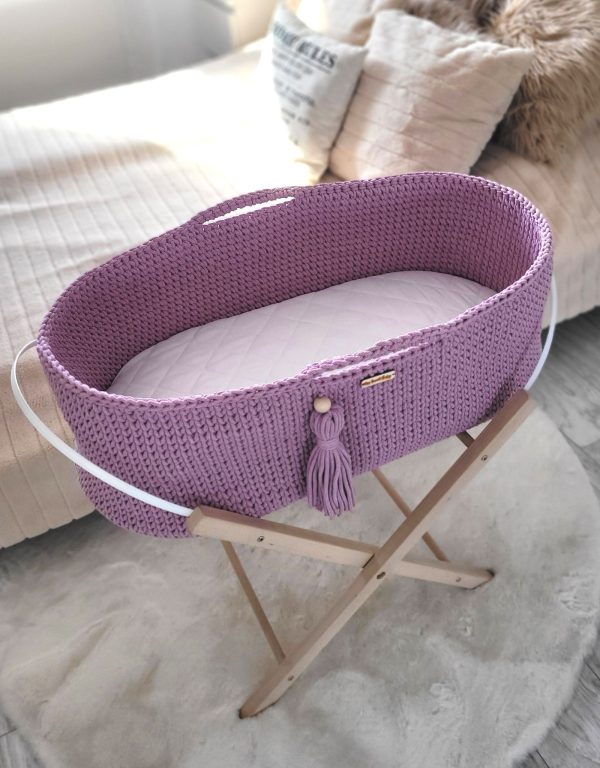 Moses basket BOHO Handmade with stand - lavender - Image 5