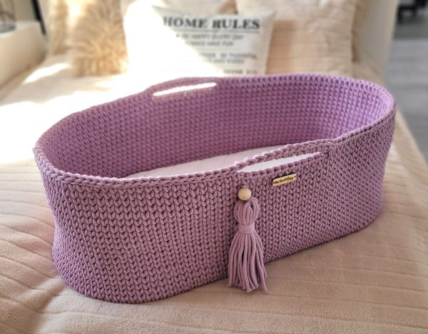 Moses basket BOHO Handmade with stand - lavender - Image 6