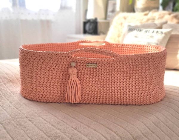 Moses basket BOHO Handmade with stand - salmon - Image 2