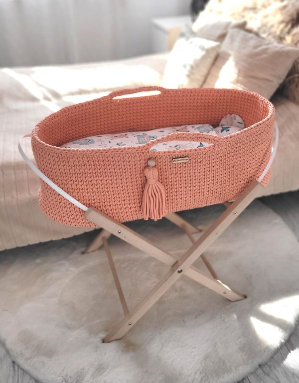 Moses basket BOHO Handmade cotton with mattress - salmon - Image 3