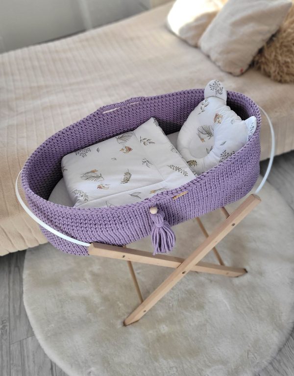 Moses basket BOHO Handmade cotton with mattress - lila - Image 3
