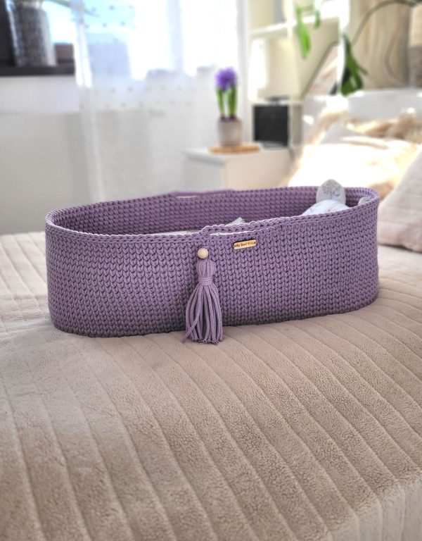 Moses basket BOHO Handmade with stand - lila - Image 4