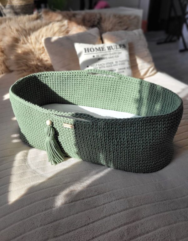 Moses basket BOHO Handmade with stand - pistachio - Image 3
