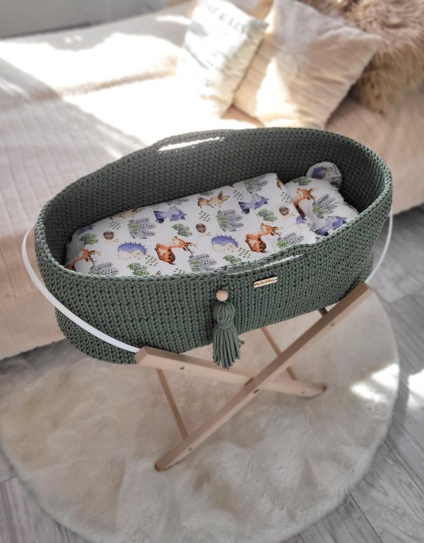 Moses basket BOHO Handmade with stand - pistachio - Image 4