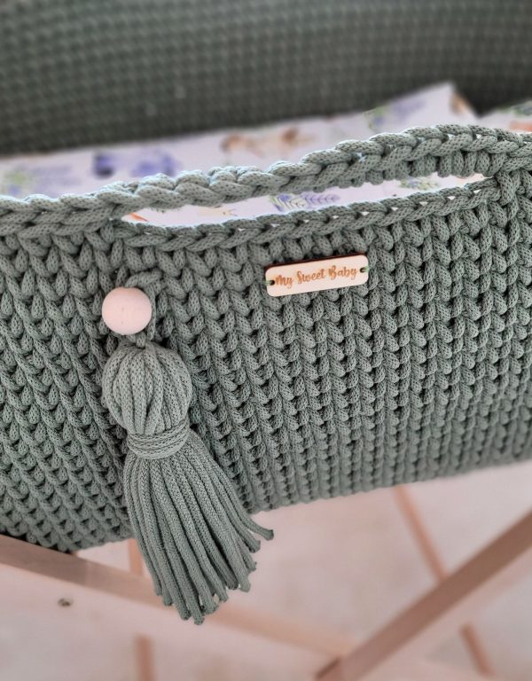 Moses basket BOHO Handmade cotton with mattress - sage - Image 5