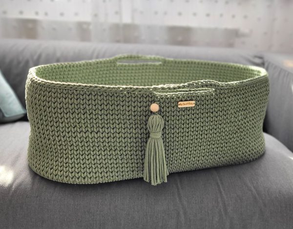 Moses basket BOHO Handmade with stand - pistachio - Image 6