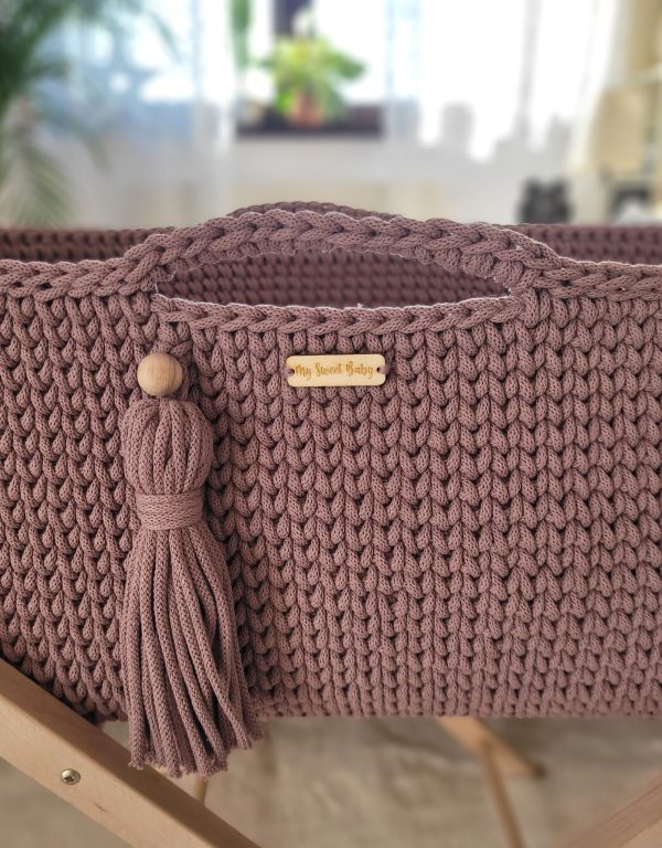 Moses basket BOHO Handmade with stand - mauve - Image 3