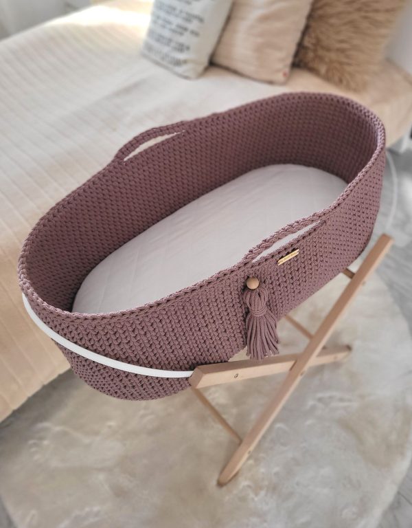 Moses basket BOHO Handmade cotton with mattress - mauve - Image 3
