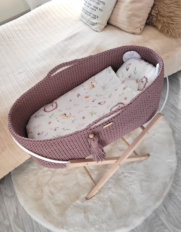 Moses basket BOHO Handmade cotton with mattress - mauve - Image 4