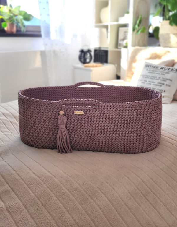 Moses basket BOHO Handmade cotton with mattress - mauve - Image 5