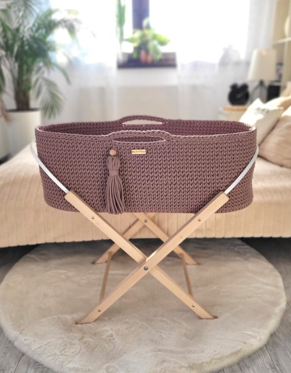 Moses basket BOHO Handmade cotton with mattress - mauve - Image 6