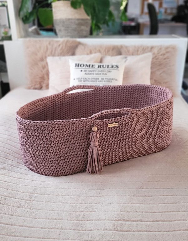 Moses basket BOHO Handmade with stand - mauve - Image 7