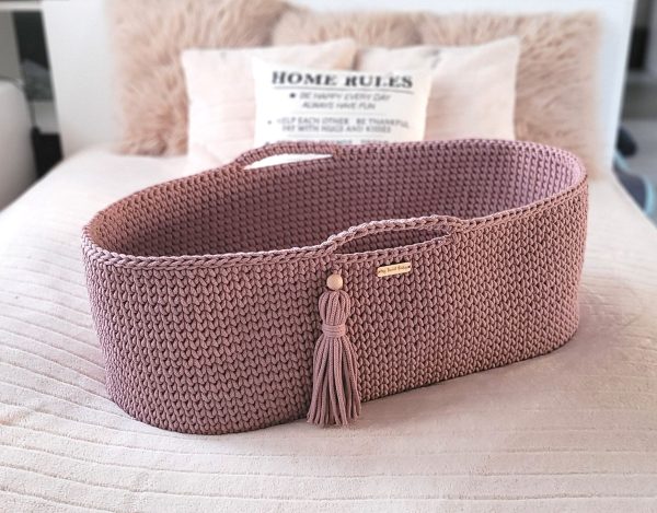 Moses basket BOHO Handmade cotton with mattress - mauve