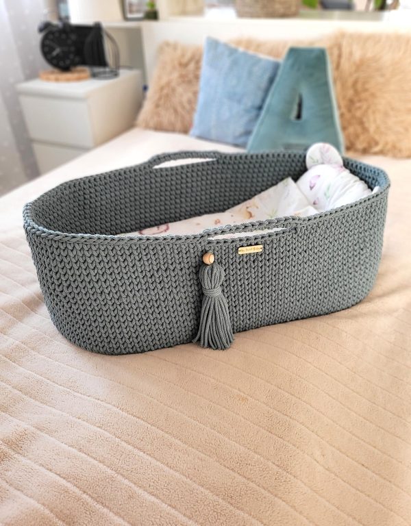 Moses basket BOHO Handmade cotton with mattress - laurel - Image 5