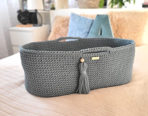 Moses basket BOHO Handmade cotton with mattress - laurel