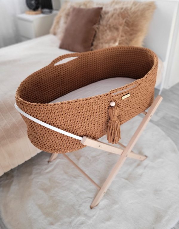 Moses basket BOHO Handmade with stand - caramel - Image 4