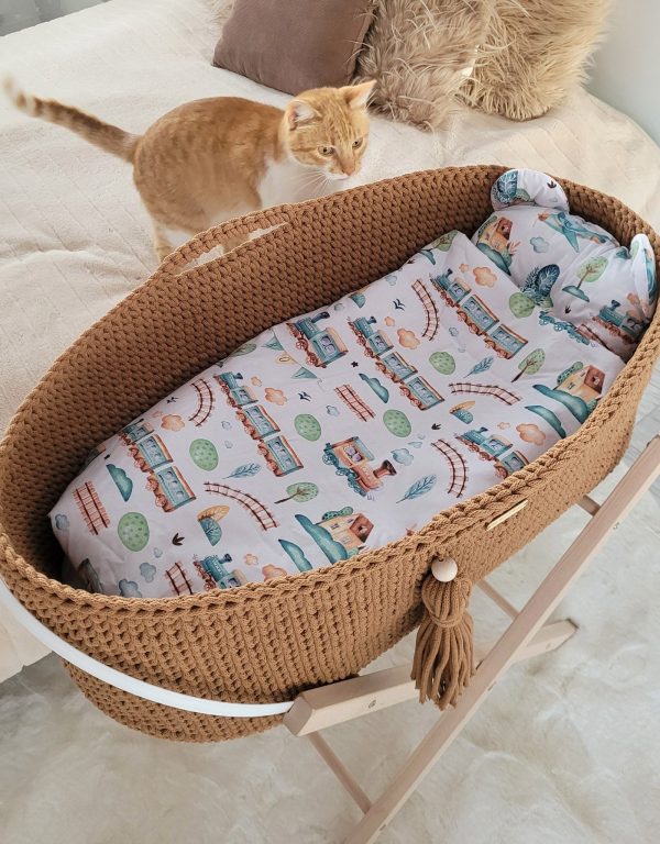Moses basket BOHO Handmade with stand - caramel - Image 7