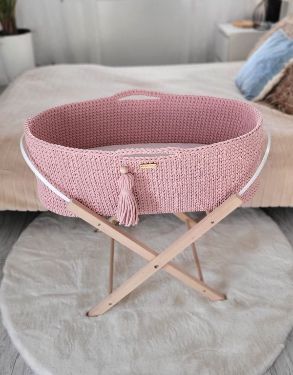 Moses basket BOHO Handmade with stand - pastel pink - Image 3